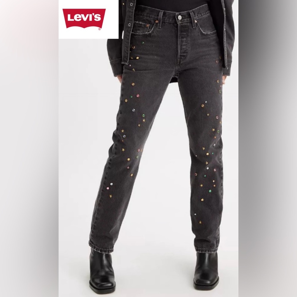 Levi's High-Rise Black Embellished Jeans 27 x 32  NWT